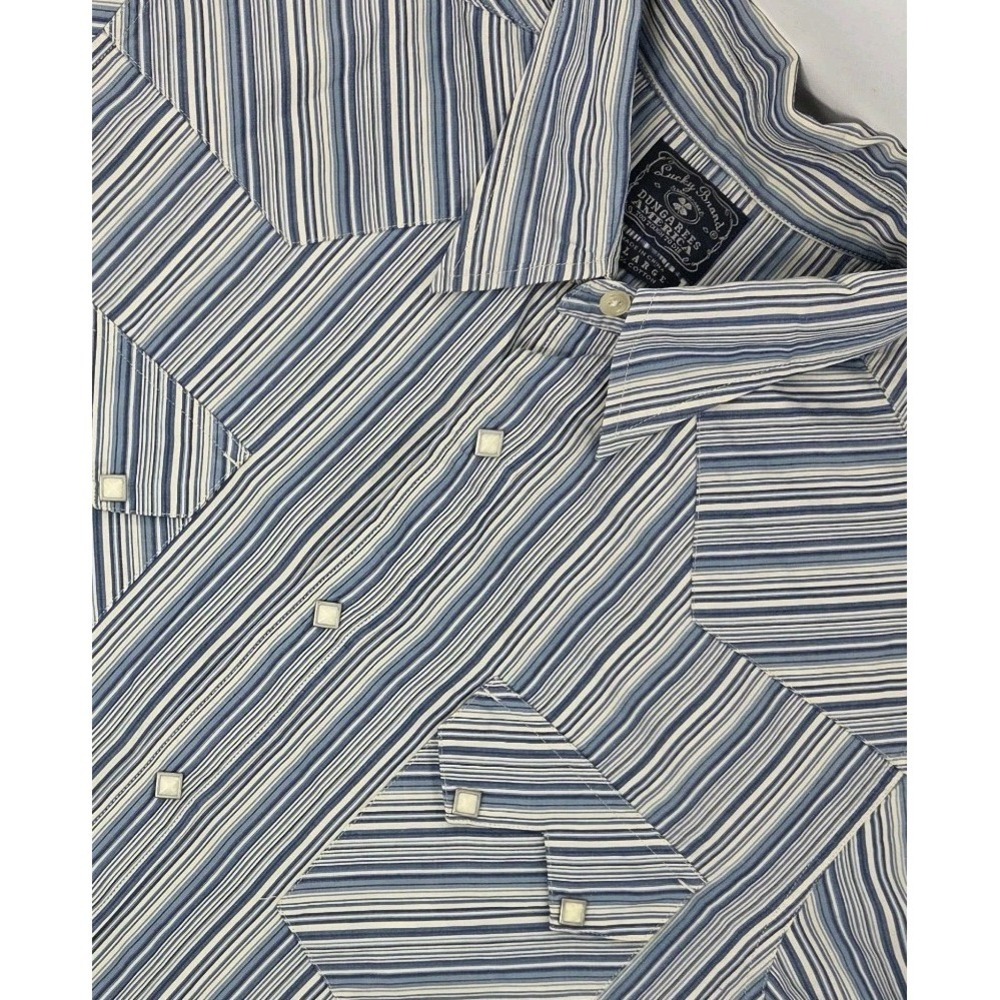 Lucky Brand Dungarees Shirt Mens XL Blue Striped Western Pearl Snap Cowboy
